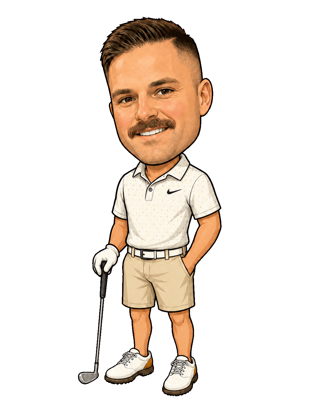 Cartoon illustration of Colin Coughlin standing with a golf club